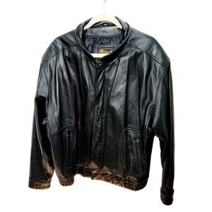 Vintage Reed American Style Flight Bomber Black Leather Zipper Front Jacket 90's
